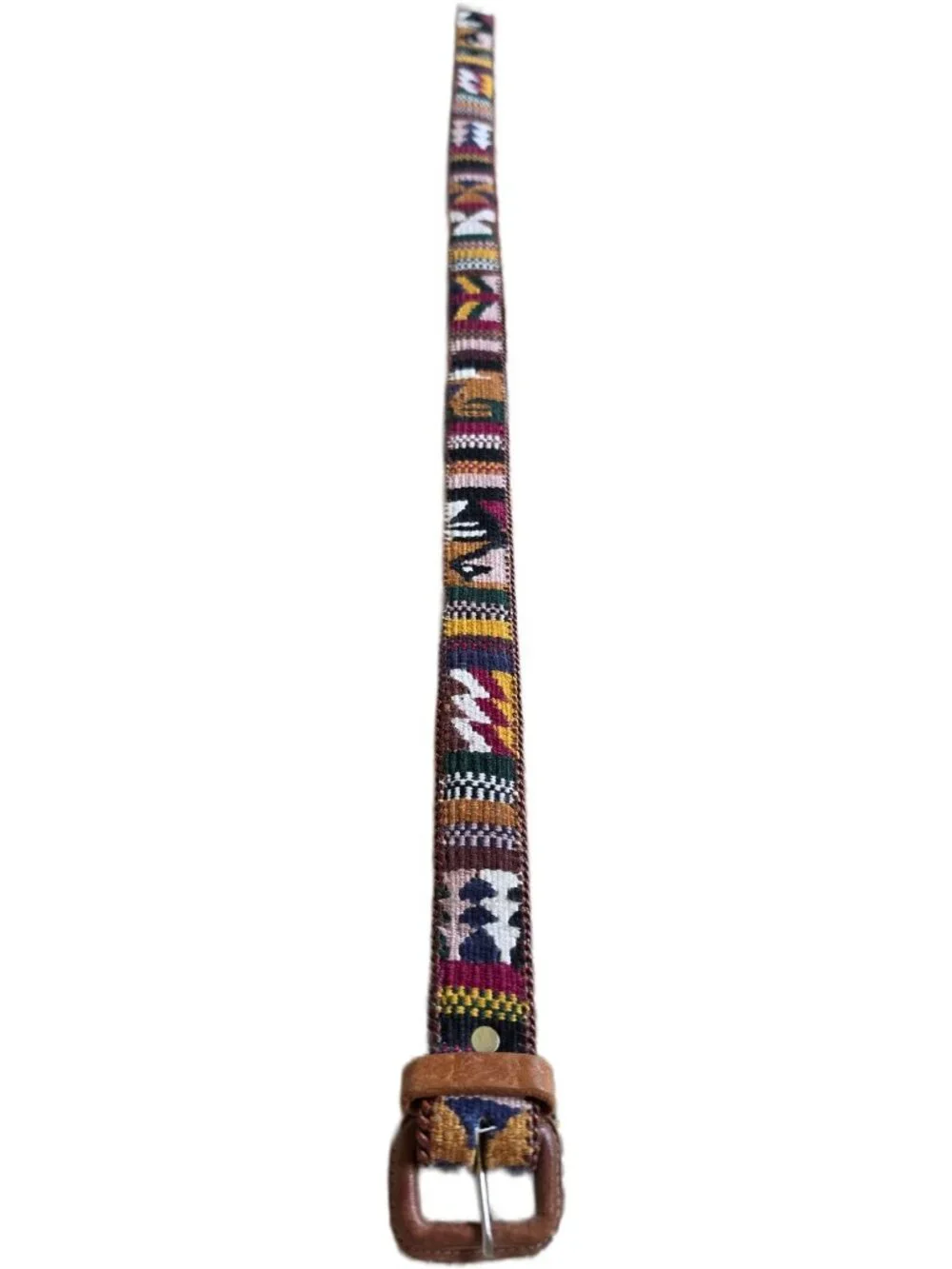 Vtg Guatemalan Woven Leather Belt 32 Mayan Motif
